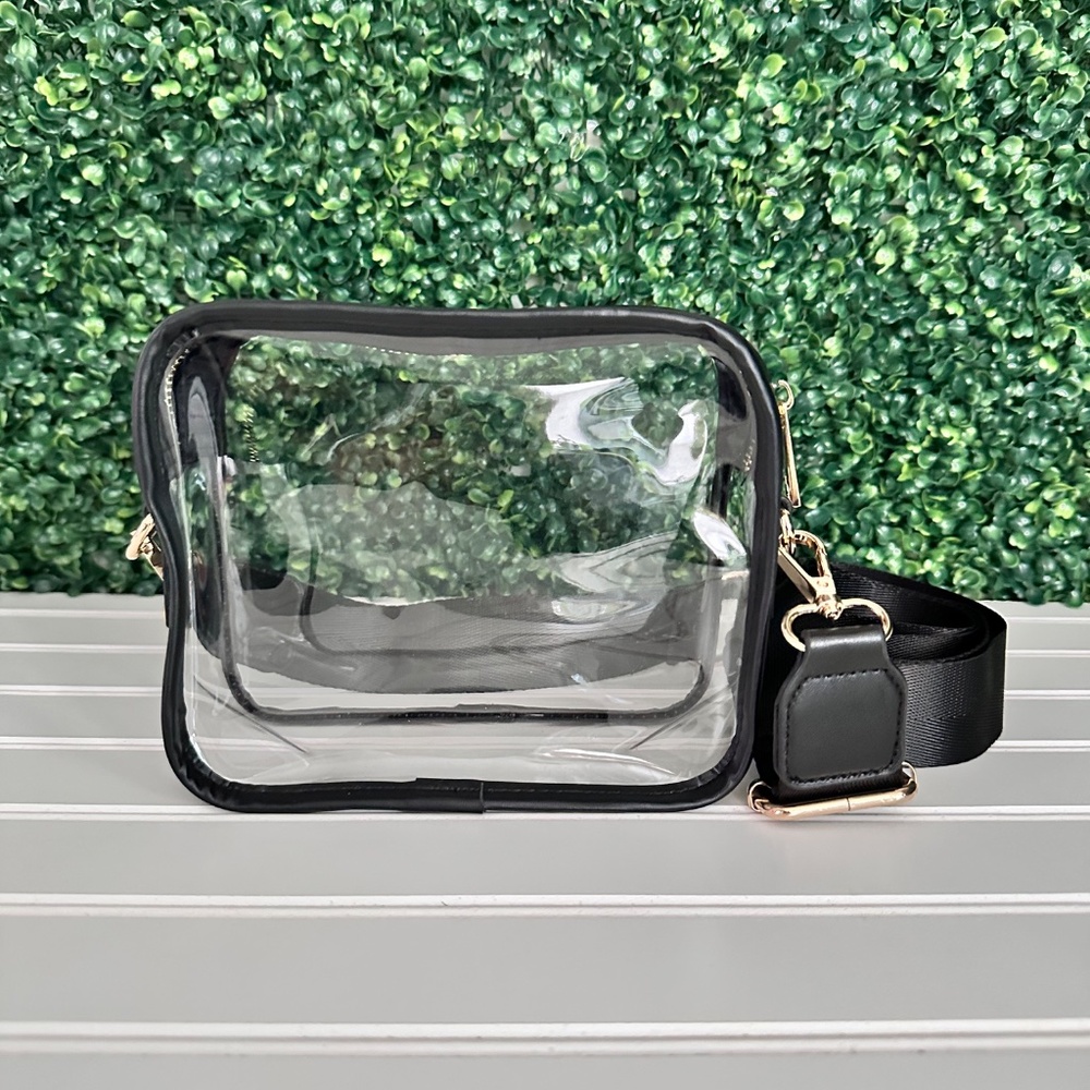 Clear Stadium Bag Purse BLACK Concert Crossbody NWOT